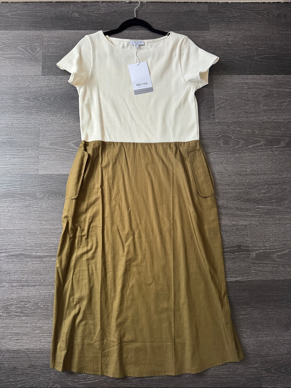 Brende Cream Top Olive Maxi Dress with Pockets